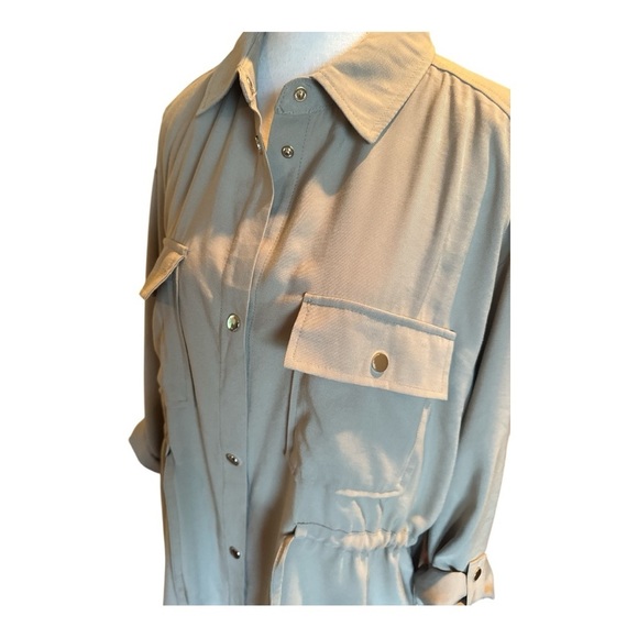 ZARA Lapel Collar Over-shirt Button Jacket/Dress Drawstring Waist M Utility - Picture 3 of 11